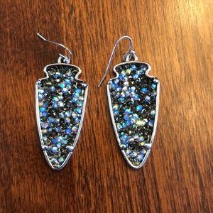 Arrowhead-Shaped Earrings in Blue, Black & Purple